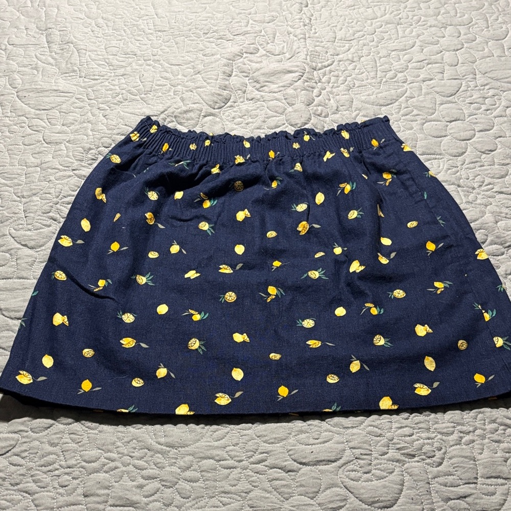 J. Crew Navy Skirt with Lemon Print